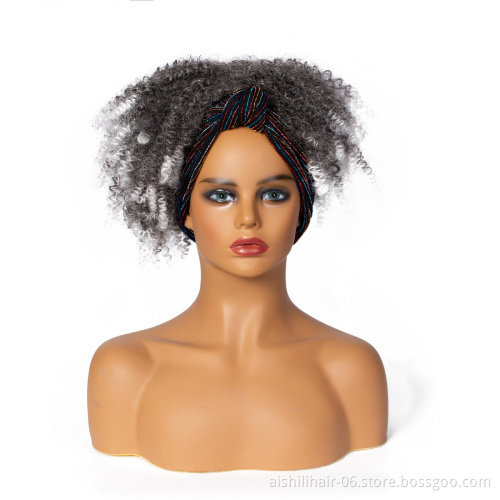 wholesale cheap heat resistant headband wig brown kinky curly fiber synthetic hair wigs for black women